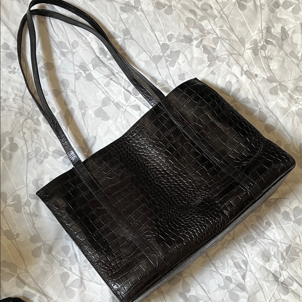 Gruppo Italiano -Chic Black Crocodile-Embossed Tote Bag
